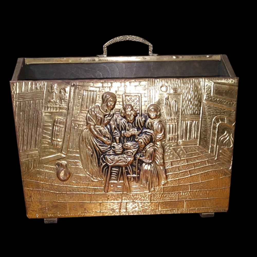 Vintage Magazine Newspaper Box Holder Brass Embossed Colonial 2 Slots England